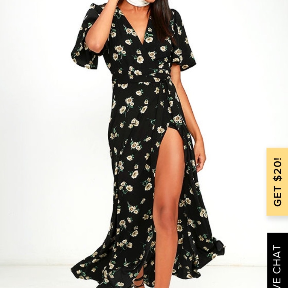 Lulu's black floral wrap dress - never worn!
